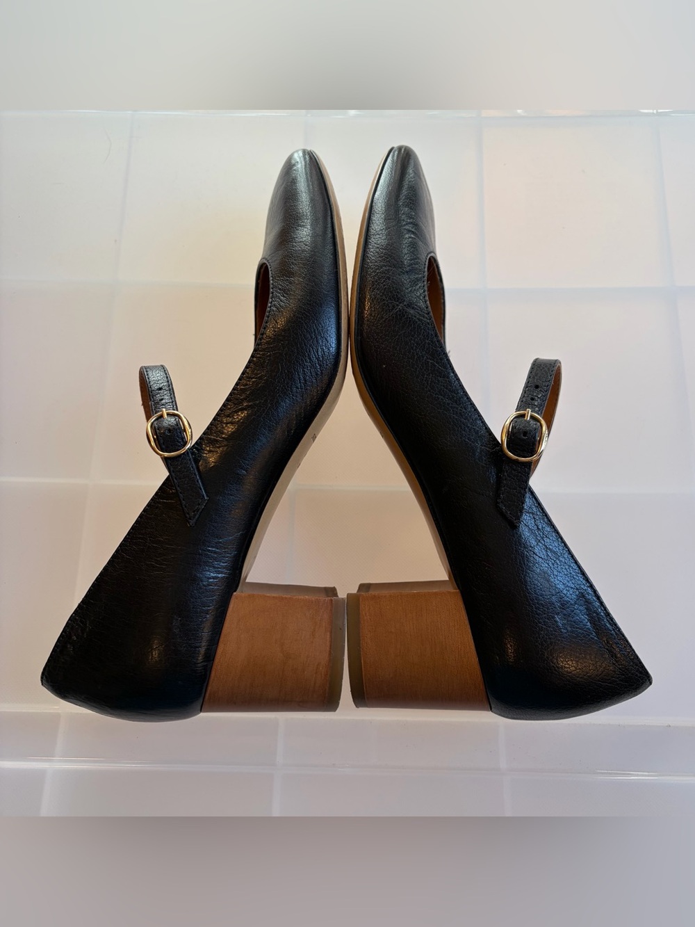 ISABEL MARANT ÉTOILE Louanne Black Leather Wood Block Mary Jane Heels Size 38 - Picture 5 of 15